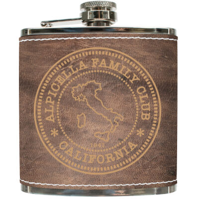 Alpicella Official - Leatherette Rustic/Gold Covered 6oz Flask Thumbnail